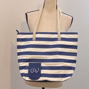 Porto Vino Stripe Canvas Beach Bag + Wine Bag NWOT